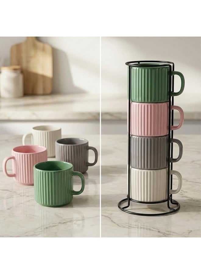 4 Piece Elegant Ceramic Cup Set with stand - Image 1